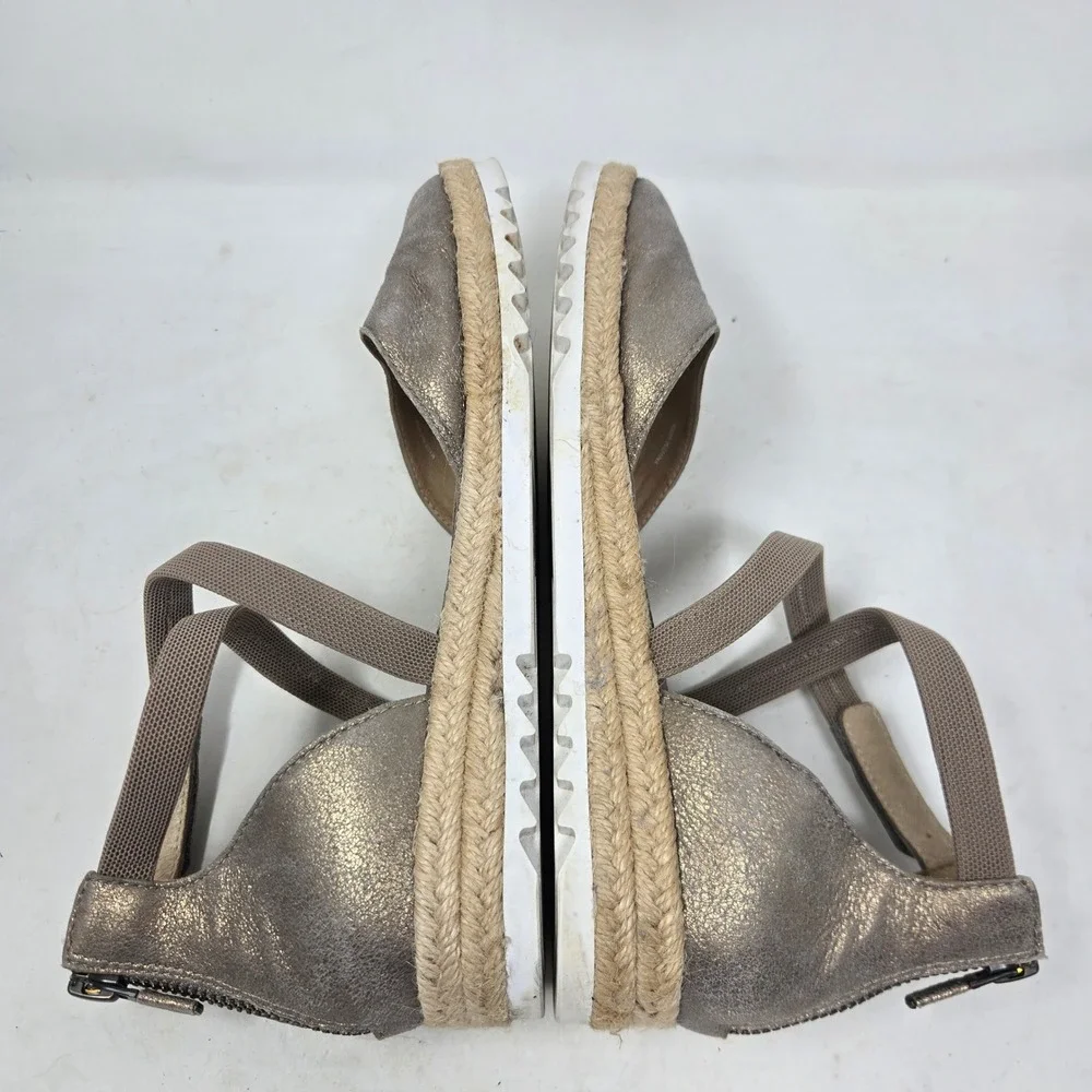 Eileen Fisher Metallic Suede‎ Espadrille Sandals Gold Taupe Ankle Strap Size 7.5